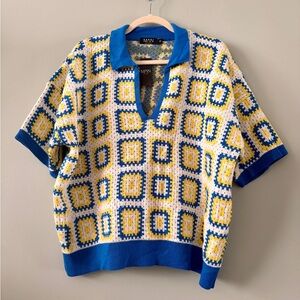 Boohooman Short Sleeve Boxy Fit Revere Crochet Polo NWT Size S